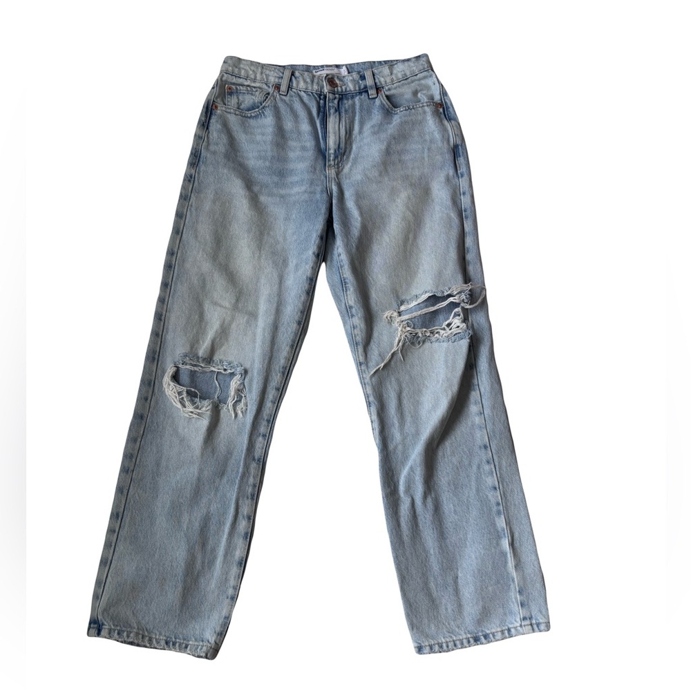 Garage Light Wash Denim Boyfriend Jeans with Ripped Detailing Size 27